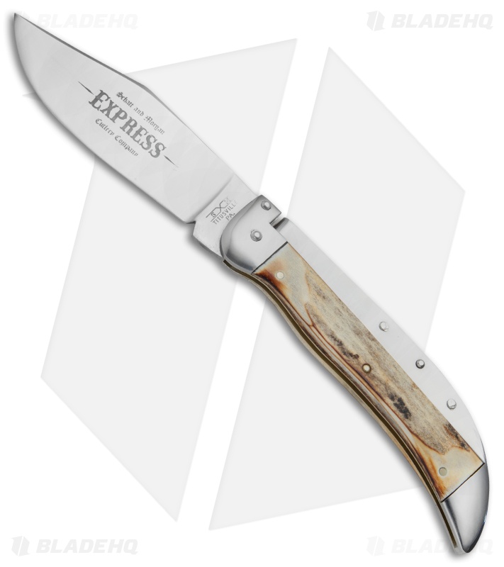 Schatt & Morgan Express #71 Automatic Knife Torched Stag (4.25" Satin)