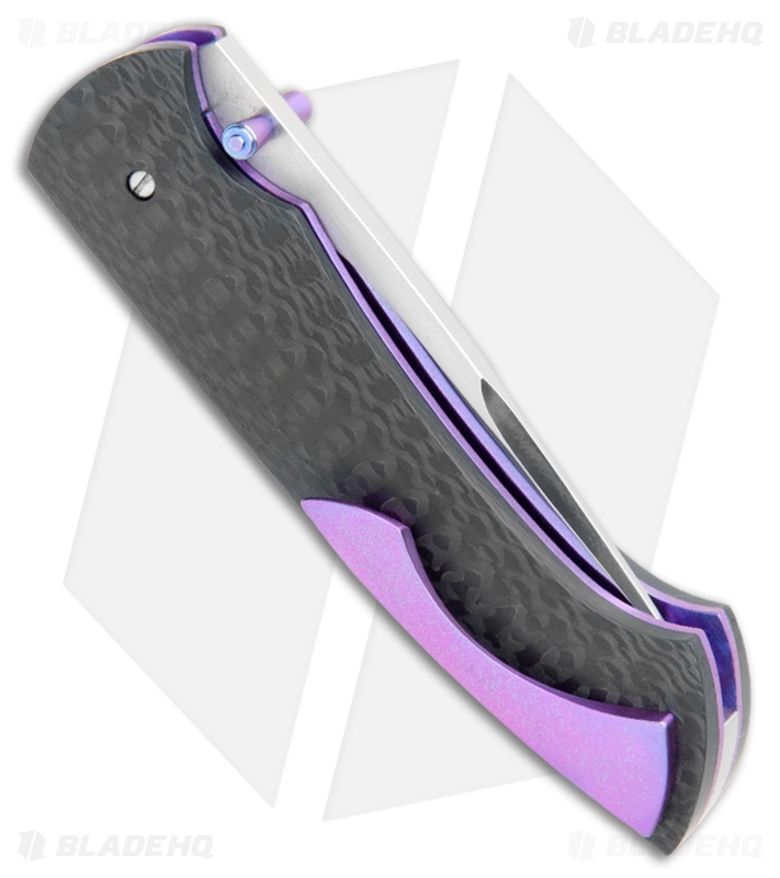 Tuch Knives Sparrowhawk D/A Automatic Knife CF/Blue Purple (2.8" Mirror)