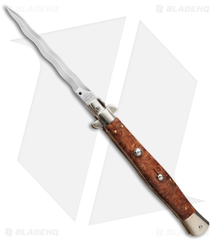 AGA Campolin 13" Burl Wood Automatic Knife Italian Stiletto (Kriss Plain)