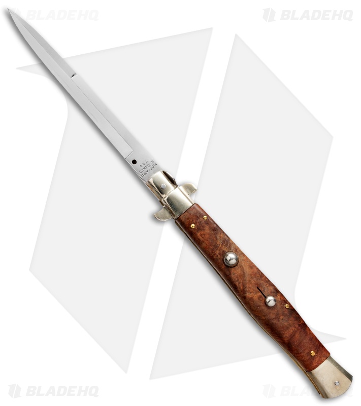 AGA Campolin 13" Burl Wood Automatic Knife Italian Stiletto (Bayonet Plain)