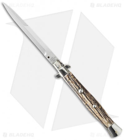 AGA Campolin 13" Picklock Automatic Italian Stiletto Stag Horn (6" Satin Bayo)