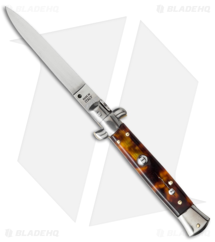 SKM 9" Italian Stiletto Automatic Knife Tortoise Acrylic (4" Satin Flat)