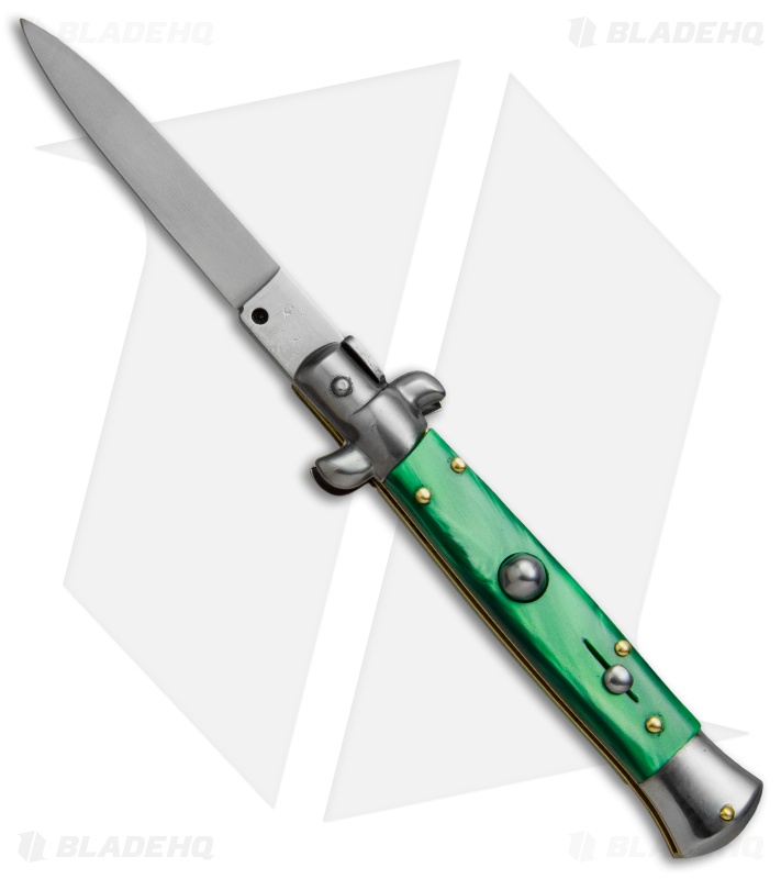 SKM 8" Italian Stiletto Automatic Knife Green Pearlex (3.3" Satin Flat)
