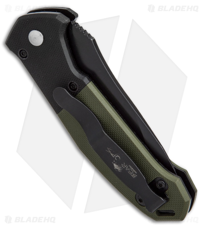 Bear OPS Mini Bold Action V Tanto Auto Knife Black/Green G-10 (3.25" Black) 