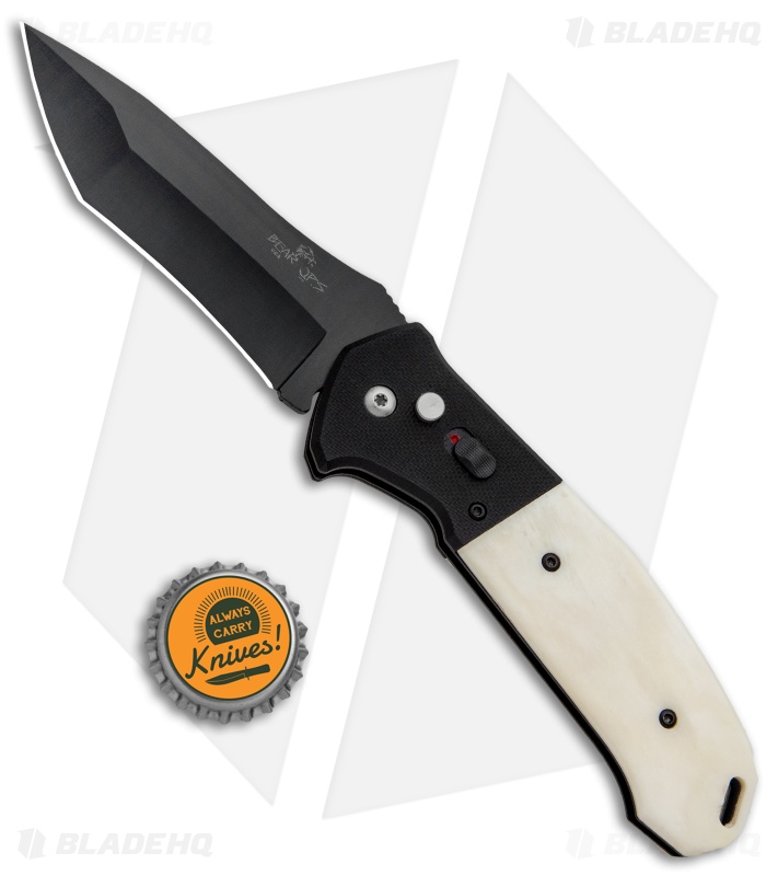 Bear OPS Bold Action V Tanto Automatic Knife Black G-10/White Bone (3.75" Black)