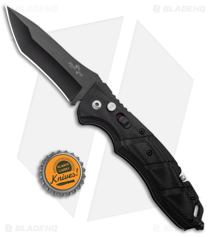 Bear OPS Bold Action V Tanto Automatic Rescue Knife Black G-10 (3.25" Black) 