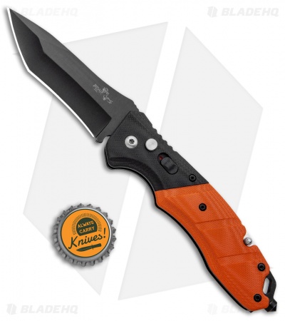 Bear OPS Bold Action V Tanto Automatic Rescue Knife Blk/Orng G-10 (3.25" Black) 