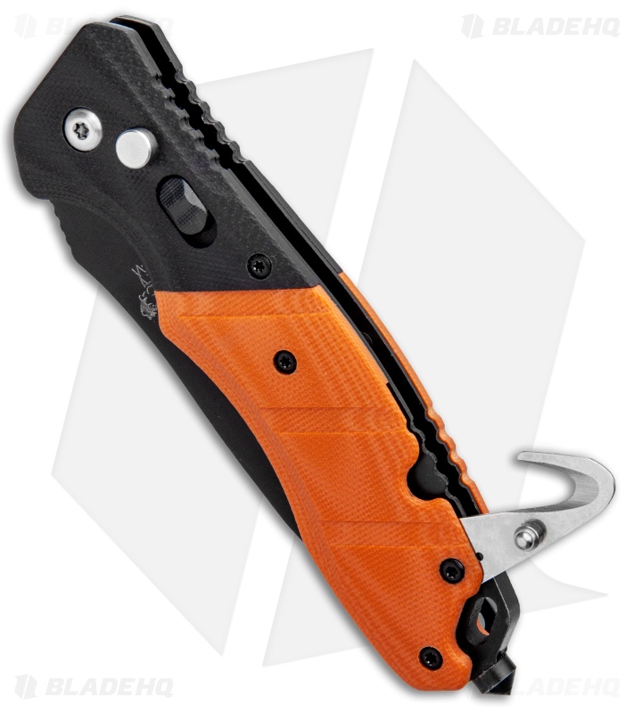 Bear OPS Bold Action V Tanto Automatic Rescue Knife Blk/Orng G-10 (3.25" Black) 