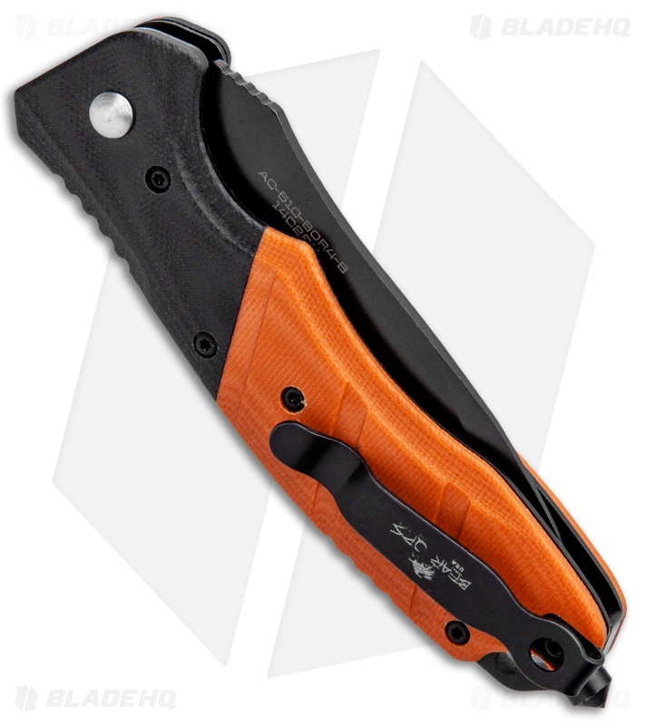 Bear OPS Bold Action V Tanto Automatic Rescue Knife Blk/Orng G-10 (3.25" Black) 