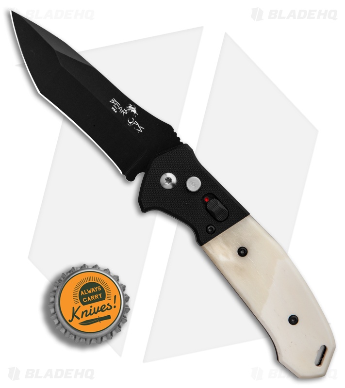 Bear OPS Mini Bold Action V Tanto Automatic Knife Black G-10/Bone (3.25" Black)