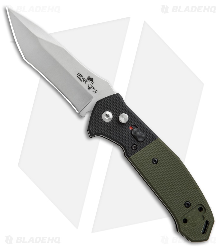 Bear OPS Mini Bold Action V Tanto Auto Knife Black/Green G-10 (3.25" Gray) 
