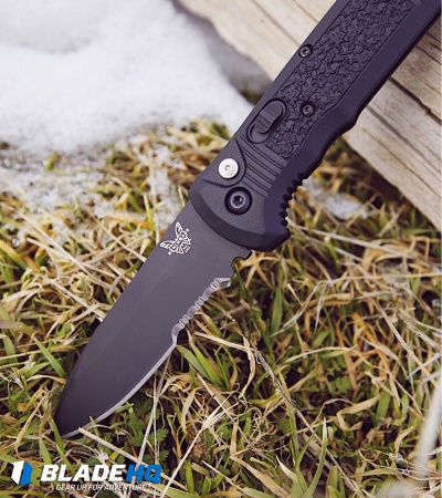 Benchmade 4400SBK Casbah Automatic Knife Black Grivory (3.4" Black Serr) 