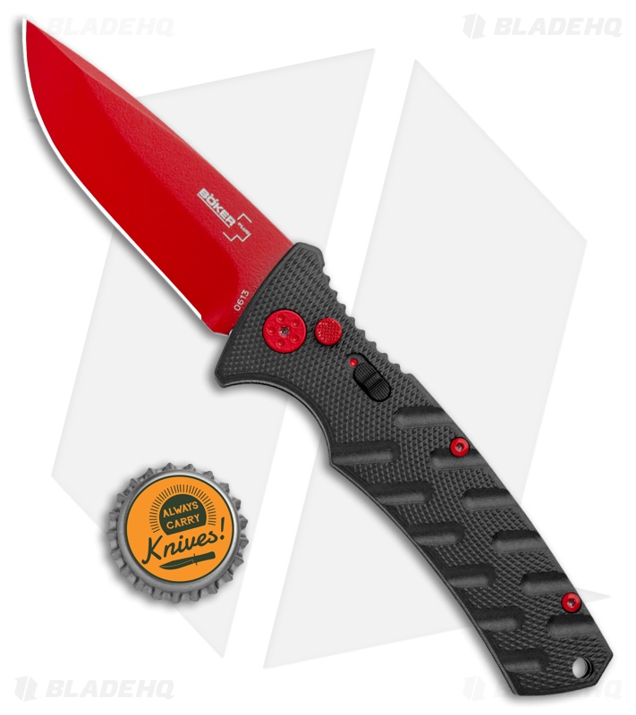 Boker Black Widow Strike Drop Point Automatic Knife Black (3.25" Red D2)