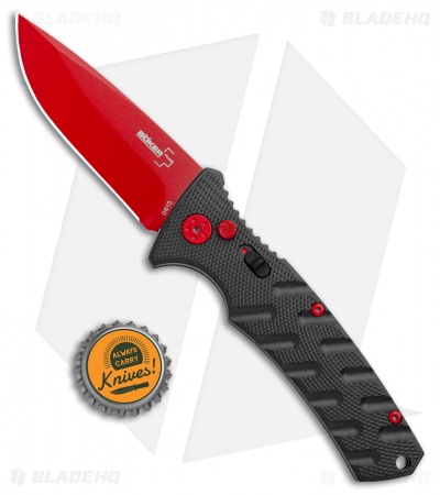Boker Black Widow Strike Drop Point Automatic Knife Black (3.25" Red D2)