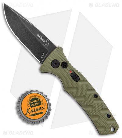 Boker Mini Strike Automatic Knife OD Green Aluminum (2.6" Smokewash D2)