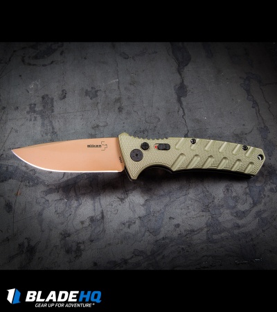 Boker Strike Desert Warrior Automatic Knife OD Green (3.25" D2 Copper)