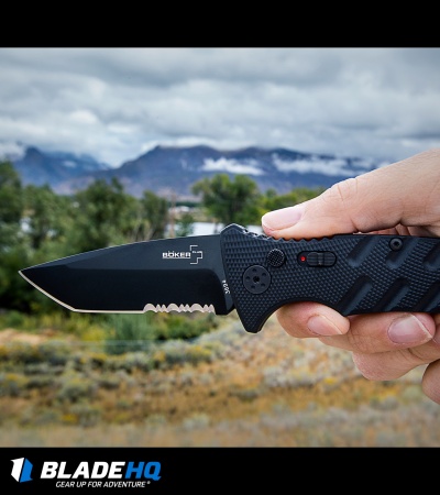 Boker Plus Strike Tanto Automatic Knife (3.25" Black Serr D2)