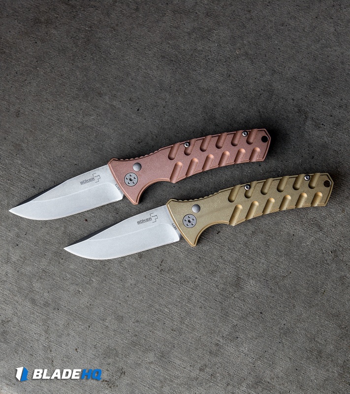 Boker Plus Strike Brass Automatic Knife (3.25" Stonewash)