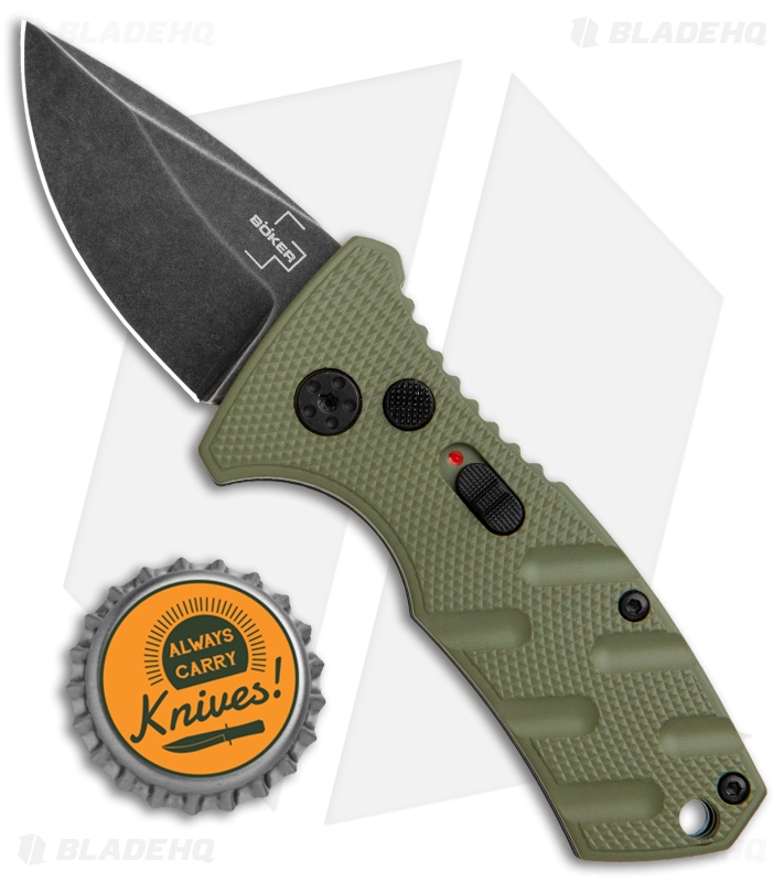 Boker Stubby Strike CA Legal Automatic Knife OD Green (1.9" Smokewash D2)