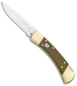 Buck 110 Automatic Knife OD Grn Micarta/Brushed Brass (3.75" S30V SW) Exclusive