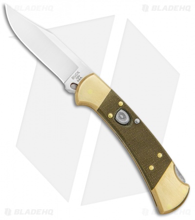 Buck 112 Exclusive Automatic Knife  Green Micarta/Brass (3" Satin)