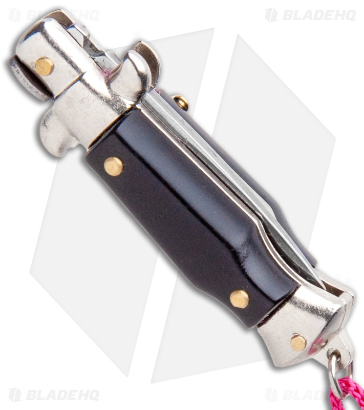 SKM Italian Stiletto Keychain Automatic Knife Black/Pink (1.125" Satin