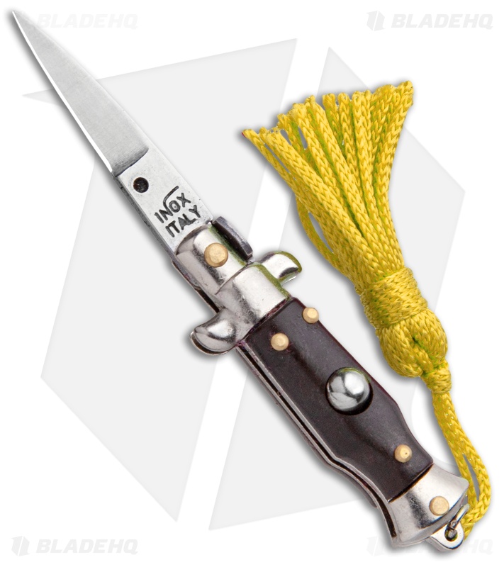 SKM Italian Stiletto Keychain Automatic Knife Brown/Yellow (1.125" Satin)