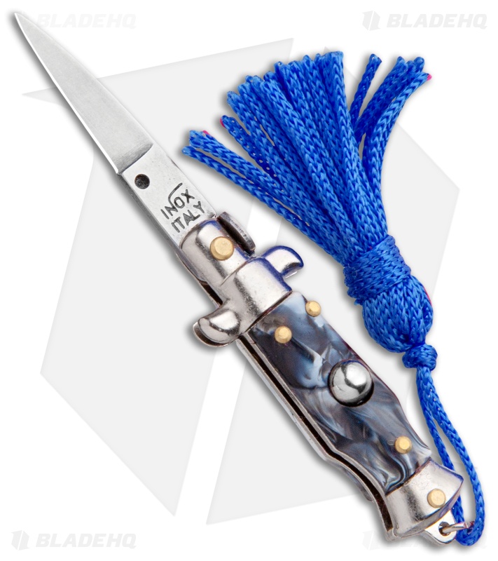 SKM Italian Stiletto Keychain Automatic Knife Marble/Blue (1.125