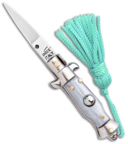 SKM  Italian Stiletto Keychain Automatic Knife Silver/Teal (1.125" Satin)