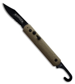 Colonial Ranger Rescue Military Automatic Knife Tan (3" Black Serr) 