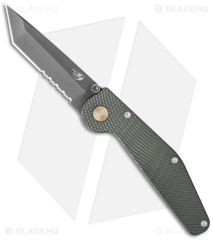 GT Knives Police Tanto Automatic Knife Green (3.5" Gray Serr) GT312
