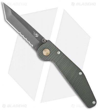 GT Knives Police Tanto Automatic Knife Green (3.5" Gray Serr) GT312