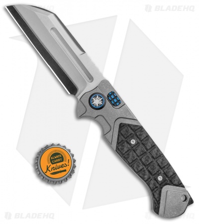 Heretic Knives ADV Butcher Automatic Knife Silver Ti Blue Hardware (4" Black)
