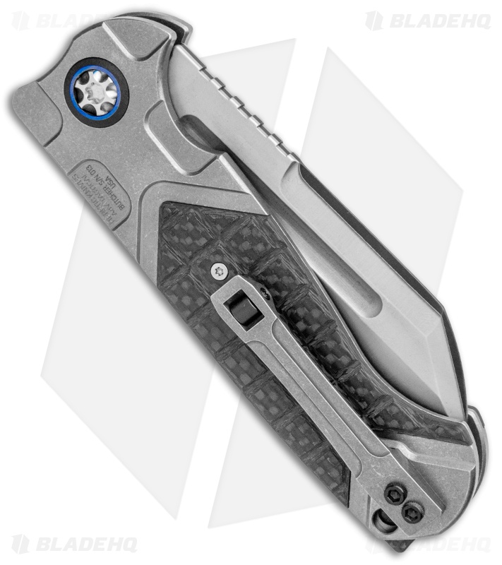 Heretic Knives ADV Butcher Automatic Knife Silver Ti Blue Hardware (4" Black)
