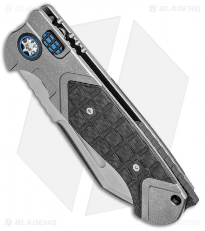 Heretic Knives ADV Butcher Automatic Knife Silver Ti Blue Hardware (4" Black)
