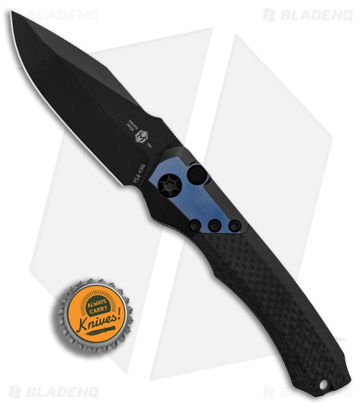 Heretic Knives Wraith Automatic Knife Carbon Fiber/Blue Titanium (3.6" Black)