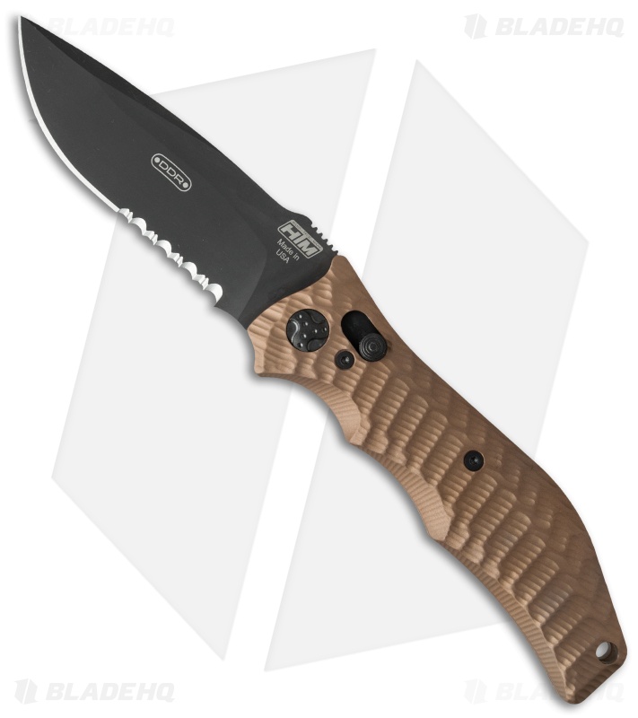 HTM Gun Hammer Bowie Automatic Knife Flat Dark Earth (3.5" Black Serr)