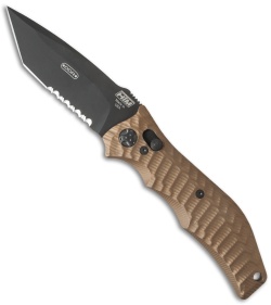 HTM Gun Hammer Tanto Automatic Knife Flat Dark Earth (3.5" Black Serr)