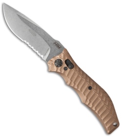 HTM Gun Hammer Bowie Automatic Knife Flat Dark Earth (3.5" Stonewash Serr)