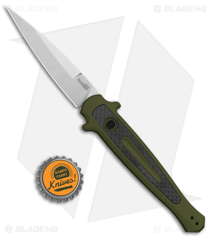 Kershaw Launch 8 Stiletto Automatic Knife Green/CF (3.5" Stonewash) 