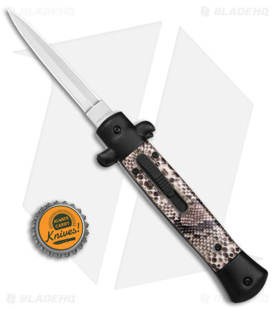 9" Italian Stiletto OTF Auto Dagger Knife Sidewinder Black (3.8" Satin) W/O Clip