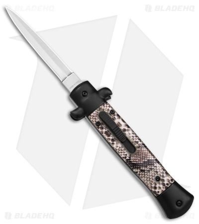 9" Italian Stiletto OTF Auto Dagger Knife Sidewinder Black (3.8" Satin) W/O Clip