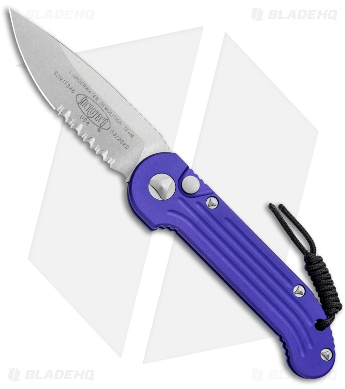 Microtech LUDT Automatic Knife Purple (3.4" Stonewash Serr) 135-11PU