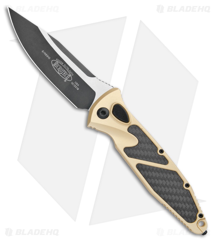 Microtech Socom Elite S/E Automatic Knife Gold/CF (4" Two-Tone) 160A-1CGCFI