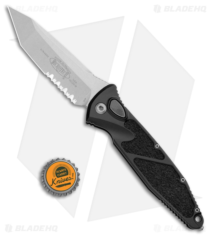 Microtech Socom Elite T/E Automatic Knife Black (4" Stonewash Serr) 161A-11