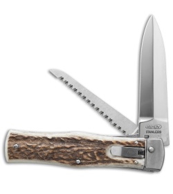 Mikov 241 Predator Leverlock Automatic Knife w/ Saw Stag Horn (3.75" Polish)