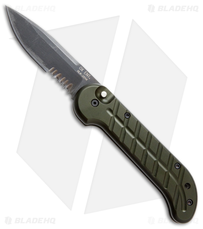 Ox Forge Original Automatic Knife Green (3.75" Black Serr)