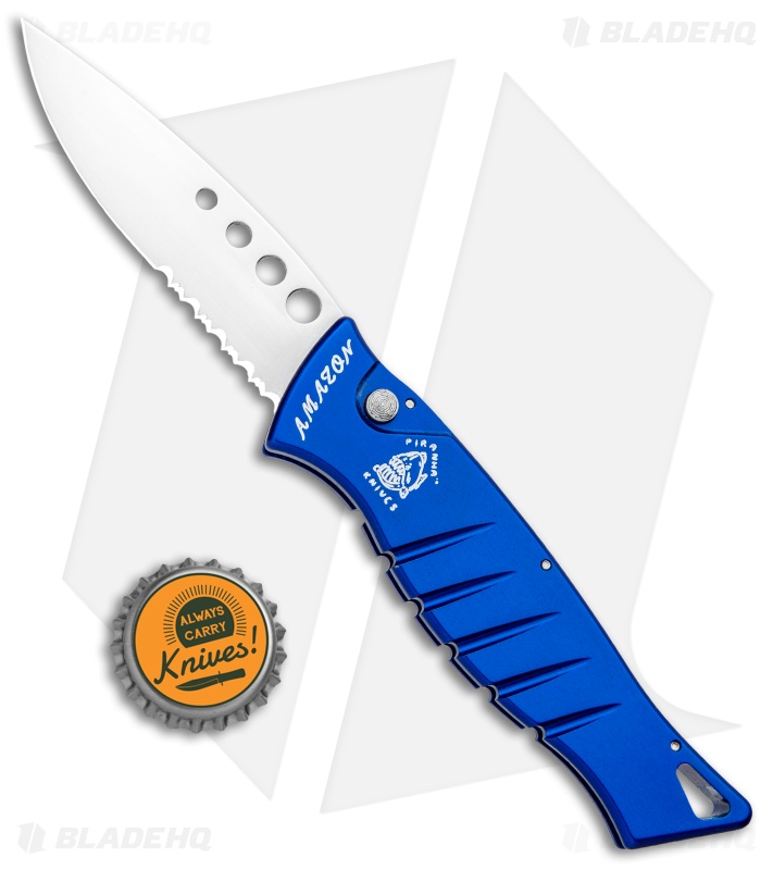 Piranha Amazon Automatic Knife Blue (3.45" Mirror Serr)