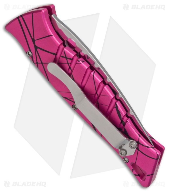 Piranha Amazon Automatic Knife Hot Pink/Black Aluminum (3.5" Mirror)