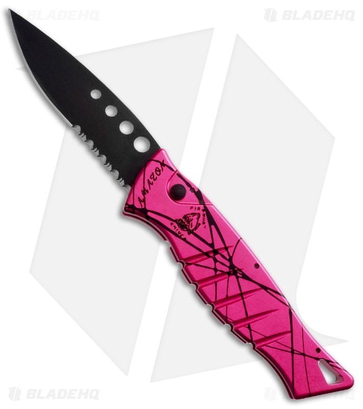 Piranha Amazon Automatic Knife Hot Pink Aluminum (3.45" Black Serr)